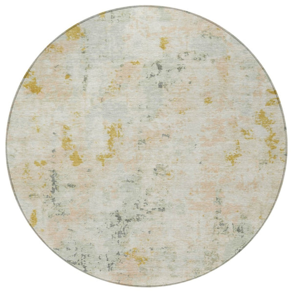 HomeRoots 8' Round Abstract Beige and Gold Area Rug – Stylish, Washable, Stain-Resistant for Indoor/Outdoor Use 619867