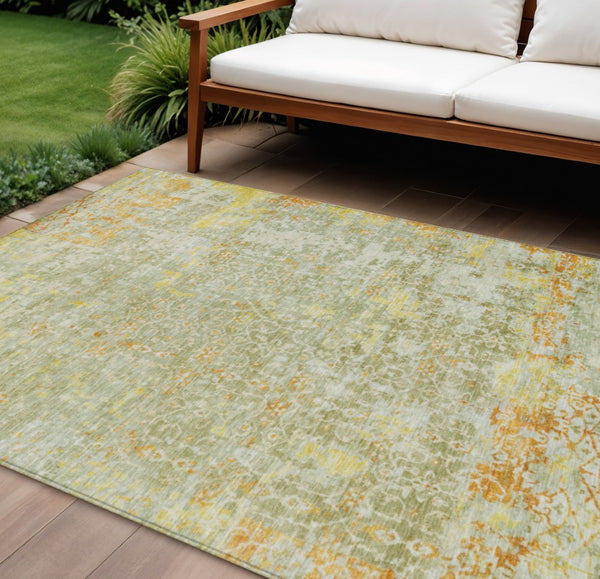 HomeRoots 9' X 12' Beige and Gold Abstract Area Rug - Stylish, Washable, Indoor/Outdoor, Durable & Easy Care 619869