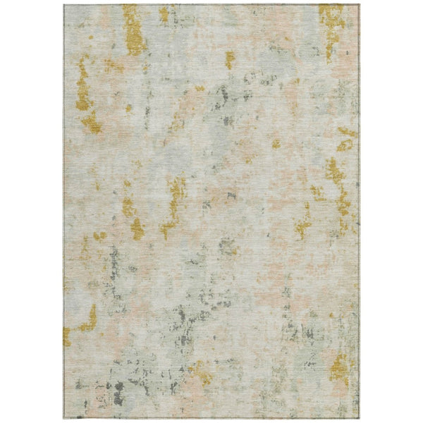 HomeRoots 9' X 12' Beige and Gold Abstract Area Rug - Stylish, Washable, Indoor/Outdoor, Durable & Easy Care 619869