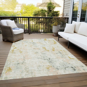 HomeRoots 9' X 12' Beige and Gold Abstract Area Rug - Stylish, Washable, Indoor/Outdoor, Durable & Easy Care 619869