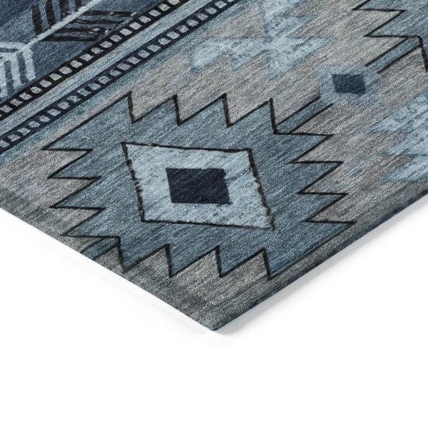HomeRoots 5' X 8' Tribal Area Rug - Durable Blue, Ivory & Charcoal Design for Indoor/Outdoor Spaces, Washable! 619890
