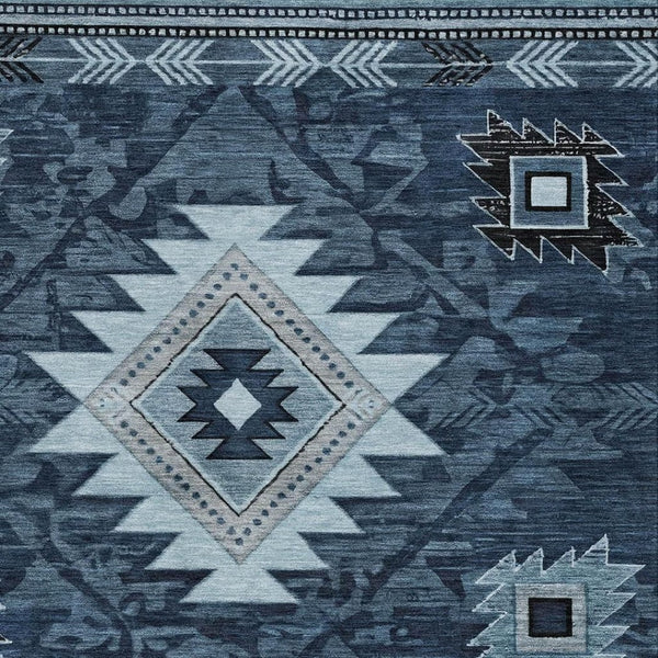 HomeRoots 10' Stylish Blue Ivory Charcoal Tribal Area Rug – Washable, Indoor/Outdoor, Stain-Resistant Comfort! 619894