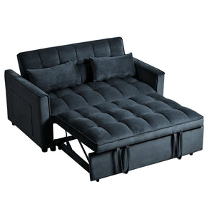English Elm 3 Convertible Sleeper Sofa Bed Velvet Loveseat Futon with Pull-Out Bed, Adjustable Back, Storage Pockets Black W2121P179227