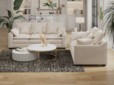 English Elm 2 Pieces Sofa Couch 3-Seater and Loveseat With Pillows Polyester Upholstered Duck Down Filled Cushion Sofa Set For Living Room Apartment,Beige