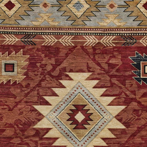 HomeRoots 5' X 8' Tribal Area Rug in Rust Beige & Charcoal - Washable, Durable for Indoor & Outdoor Use! 619902