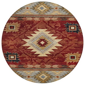 HomeRoots 8' Round Tribal Washable Rug in Rust Beige & Charcoal - Stylish, Durable for Indoor & Outdoor Spaces 619903