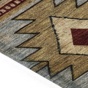 HomeRoots 8' Round Tribal Washable Rug in Rust Beige & Charcoal - Stylish, Durable for Indoor & Outdoor Spaces 619903