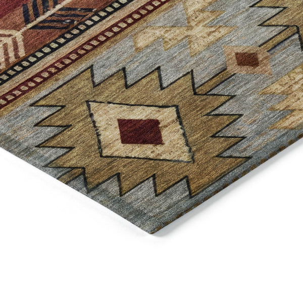 HomeRoots 8' Round Tribal Washable Rug in Rust Beige & Charcoal - Stylish, Durable for Indoor & Outdoor Spaces 619903