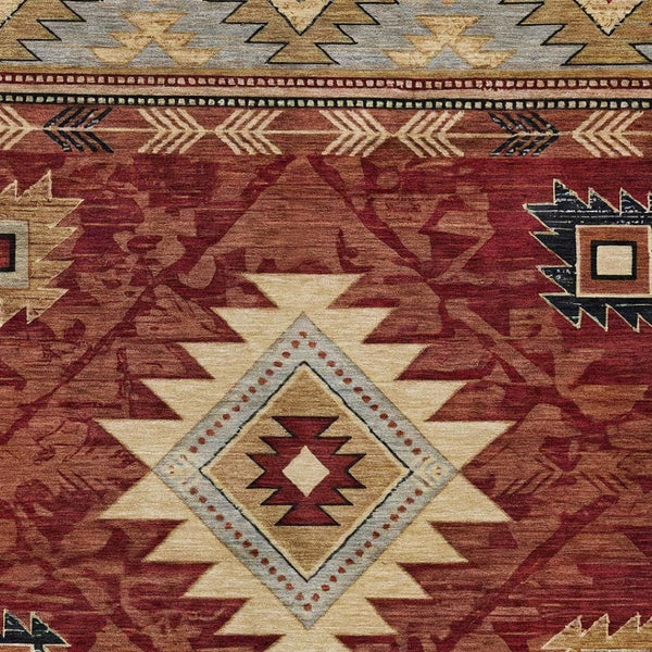 HomeRoots 9' X 12' Tribal Washable Area Rug in Rust, Beige & Charcoal - Durable for Indoor/Outdoor Use! 619905