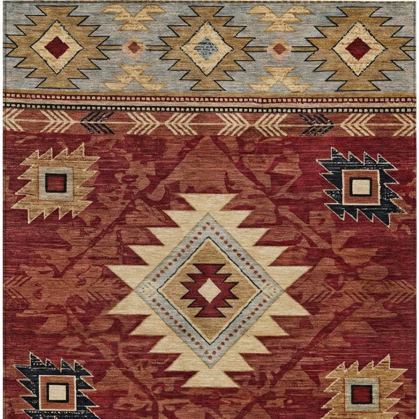 HomeRoots 10' Tribal Washable Area Rug in Rust Beige & Charcoal - Durable Indoor/Outdoor Decor Solution! 619906