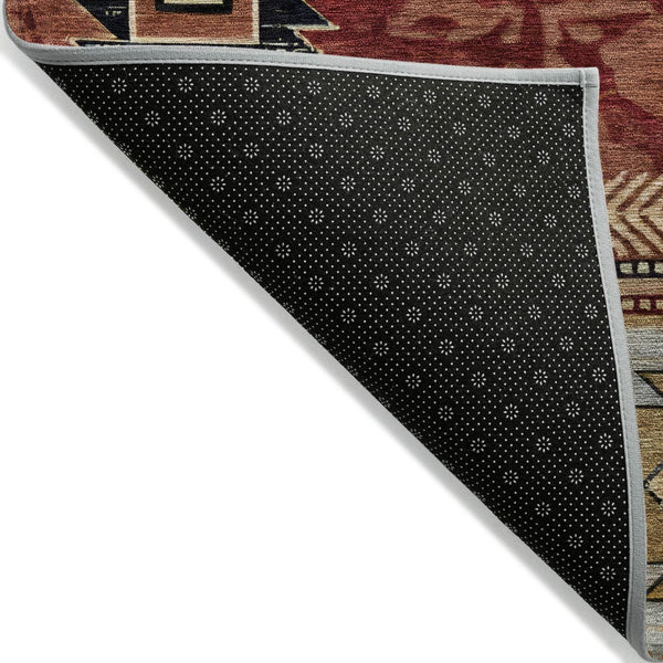 HomeRoots 10' Tribal Washable Area Rug in Rust Beige & Charcoal - Durable Indoor/Outdoor Decor Solution! 619906