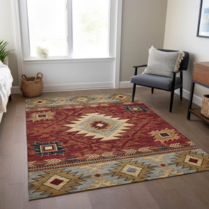 HomeRoots 10' Tribal Washable Area Rug in Rust Beige & Charcoal - Durable Indoor/Outdoor Decor Solution! 619906