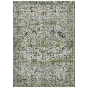 HomeRoots 5' Indoor Outdoor Floral Area Rug - Artichoke Green, Gray & Silver Design for Versatile Spaces 619908