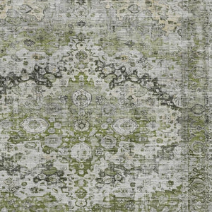 HomeRoots 5' Indoor Outdoor Floral Area Rug - Artichoke Green, Gray & Silver Design for Versatile Spaces 619908