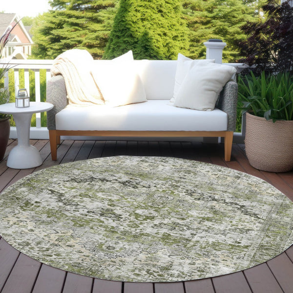 HomeRoots 8' Artichoke Green Floral Area Rug - Stylish, Washable, Indoor/Outdoor, Durable, Stain Resistant Design 619909