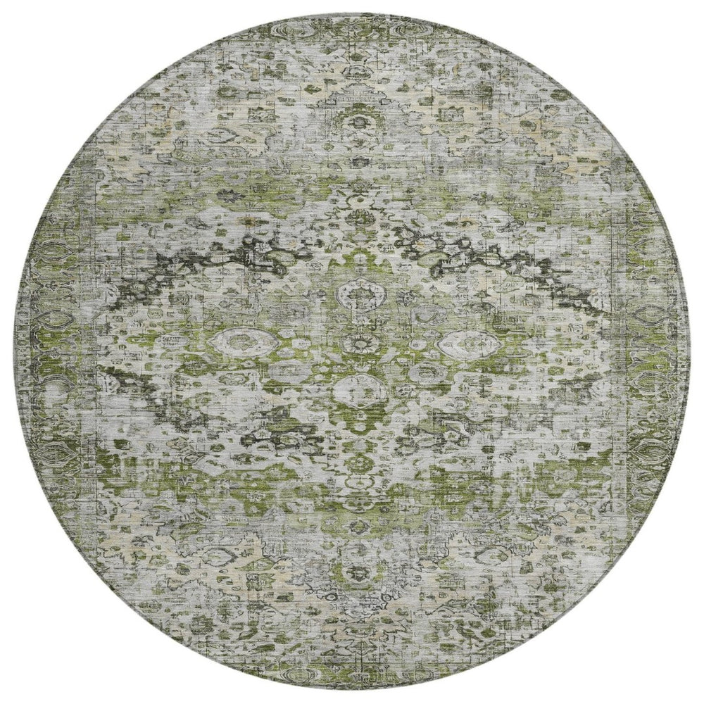HomeRoots 8' Artichoke Green Floral Area Rug - Stylish, Washable, Indoor/Outdoor, Durable, Stain Resistant Design 619909