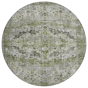 HomeRoots 8' Artichoke Green Floral Area Rug - Stylish, Washable, Indoor/Outdoor, Durable, Stain Resistant Design 619909