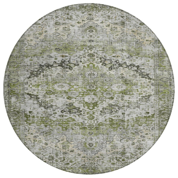 HomeRoots 8' Artichoke Green Floral Area Rug - Stylish, Washable, Indoor/Outdoor, Durable, Stain Resistant Design 619909