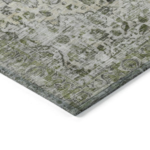 HomeRoots 8' Artichoke Green Floral Area Rug - Stylish, Washable, Indoor/Outdoor, Durable, Stain Resistant Design 619909
