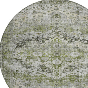 HomeRoots 8' Artichoke Green Floral Area Rug - Stylish, Washable, Indoor/Outdoor, Durable, Stain Resistant Design 619909