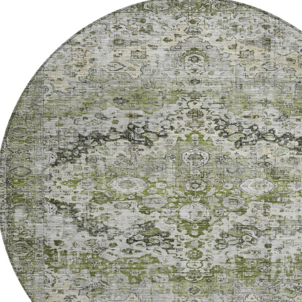 HomeRoots 8' Artichoke Green Floral Area Rug - Stylish, Washable, Indoor/Outdoor, Durable, Stain Resistant Design 619909