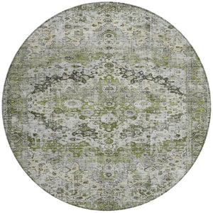 HomeRoots 8' Artichoke Green Floral Area Rug - Stylish, Washable, Indoor/Outdoor, Durable, Stain Resistant Design 619909