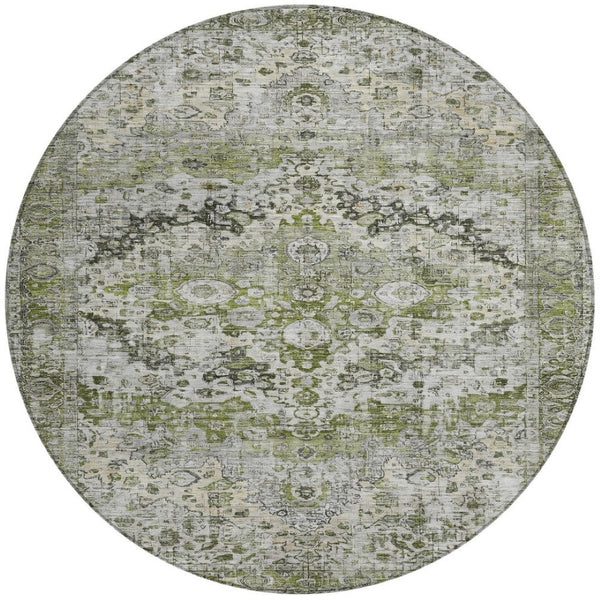 HomeRoots 8' Artichoke Green Floral Area Rug - Stylish, Washable, Indoor/Outdoor, Durable, Stain Resistant Design 619909
