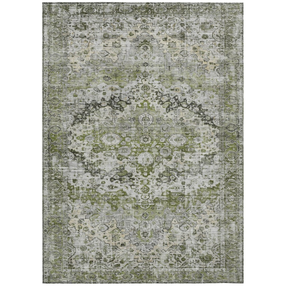 HomeRoots 8' X 10' Artichoke Green Gray Floral Area Rug - Stylish, Washable, Durable for Indoor/Outdoor Spaces! 619910