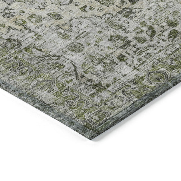HomeRoots 8' X 10' Artichoke Green Gray Floral Area Rug - Stylish, Washable, Durable for Indoor/Outdoor Spaces! 619910