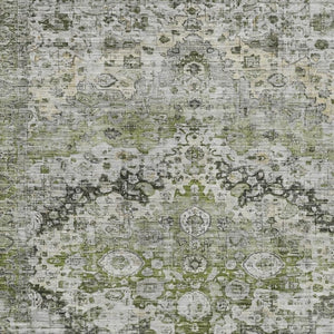 HomeRoots 8' X 10' Artichoke Green Gray Floral Area Rug - Stylish, Washable, Durable for Indoor/Outdoor Spaces! 619910