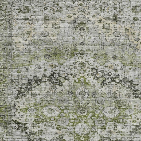HomeRoots 8' X 10' Artichoke Green Gray Floral Area Rug - Stylish, Washable, Durable for Indoor/Outdoor Spaces! 619910