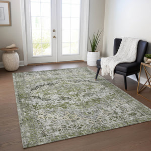 HomeRoots 9' Durable Artichoke Green Floral Area Rug - Washable Indoor/Outdoor, Stain-Resistant & Stylish! 619911