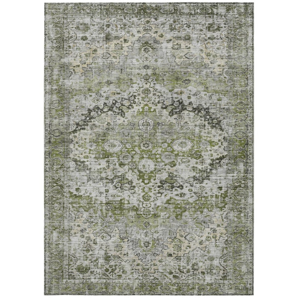HomeRoots 10' Artichoke Green Gray Silver Floral Washable Rug - Durable Indoor Outdoor Area Rug for Any Space 619912