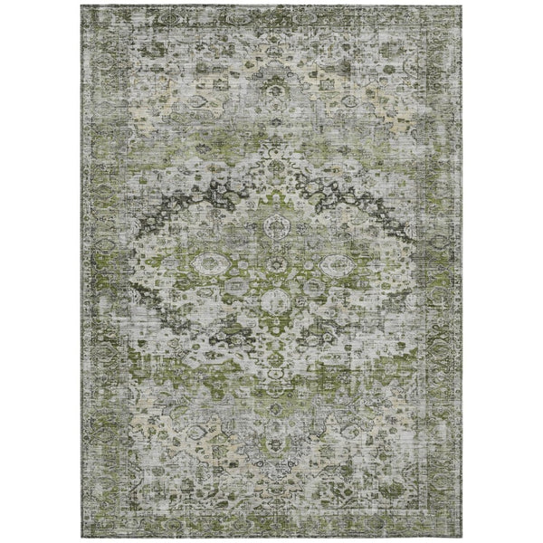 HomeRoots 10' Artichoke Green Gray Silver Floral Washable Rug - Durable Indoor Outdoor Area Rug for Any Space 619912