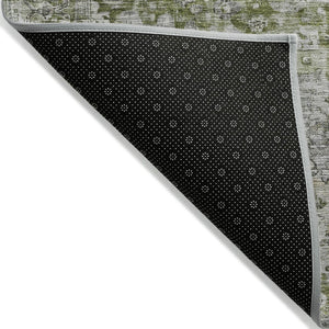 HomeRoots 10' Artichoke Green Gray Silver Floral Washable Rug - Durable Indoor Outdoor Area Rug for Any Space 619912