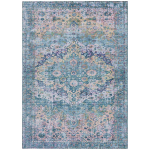 HomeRoots 8' X 10' Floral Denim Blue Beige Area Rug - Washable, Durable, Perfect for Indoors & Outdoors! 619922