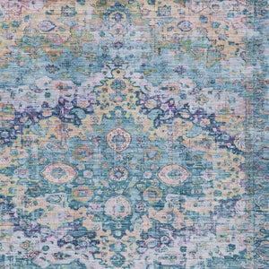 HomeRoots 8' X 10' Floral Denim Blue Beige Area Rug - Washable, Durable, Perfect for Indoors & Outdoors! 619922