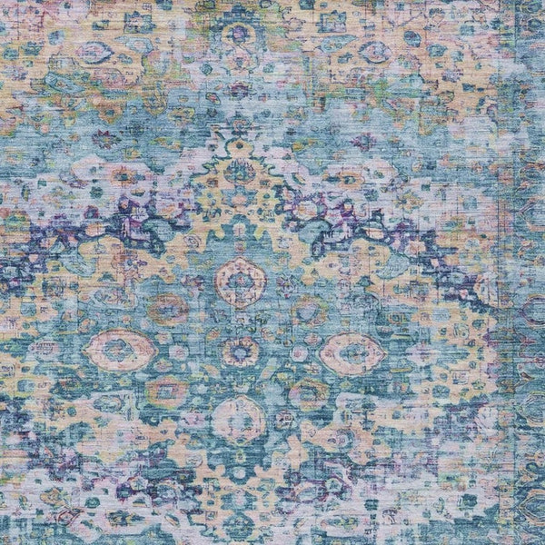 HomeRoots 8' X 10' Floral Denim Blue Beige Area Rug - Washable, Durable, Perfect for Indoors & Outdoors! 619922
