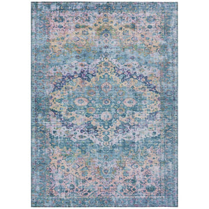 HomeRoots 8' X 10' Floral Denim Blue Beige Area Rug - Washable, Durable, Perfect for Indoors & Outdoors! 619922