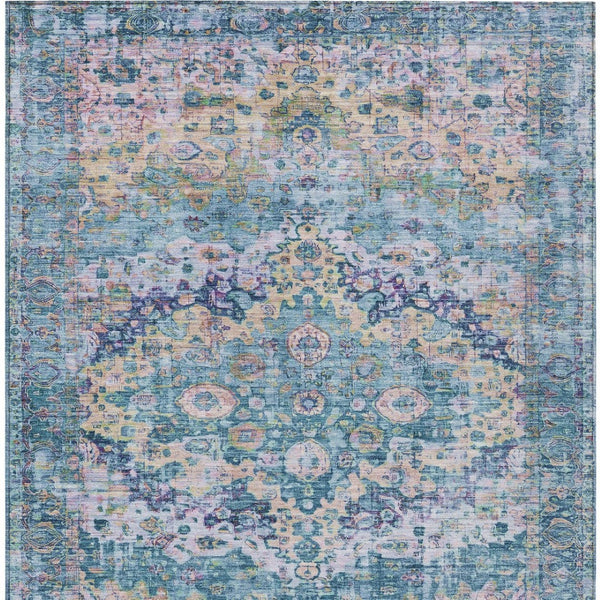 HomeRoots 8' X 10' Floral Denim Blue Beige Area Rug - Washable, Durable, Perfect for Indoors & Outdoors! 619922