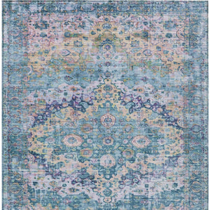 HomeRoots 9' Durable Denim Blue Floral Area Rug - Stylish Washable Design for Indoor & Outdoor Spaces 619923