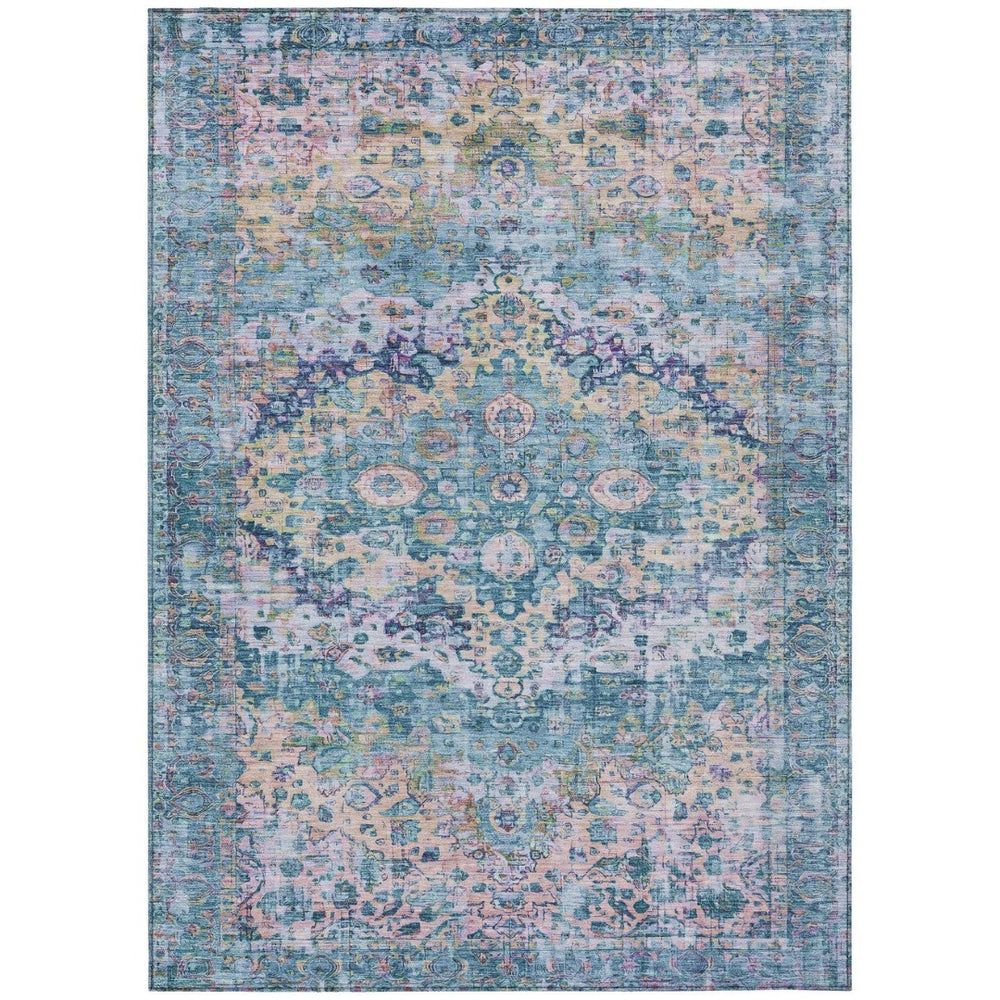 HomeRoots 9' Durable Denim Blue Floral Area Rug - Stylish Washable Design for Indoor & Outdoor Spaces 619923