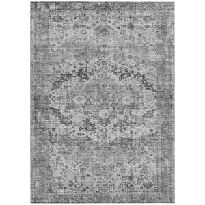 HomeRoots 5' X 8' Gray and Silver Floral Area Rug - Machine Washable, Durable for Indoor & Outdoor Use 619926