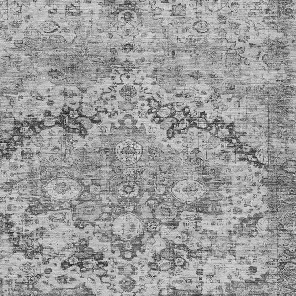 HomeRoots 5' X 8' Gray and Silver Floral Area Rug - Machine Washable, Durable for Indoor & Outdoor Use 619926