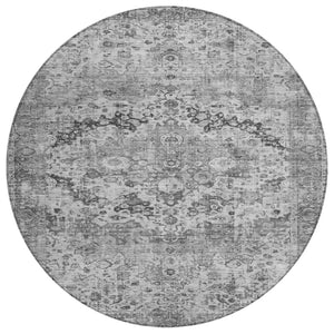 HomeRoots 8' Gray and Silver Round Floral Area Rug - Stylish, Washable, Indoor/Outdoor Design for Any Space 619927