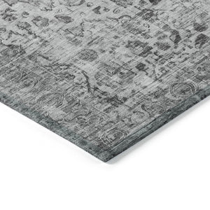 HomeRoots 8' Gray and Silver Round Floral Area Rug - Stylish, Washable, Indoor/Outdoor Design for Any Space 619927