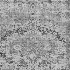 HomeRoots 8' X 10' Gray and Silver Floral Area Rug – Washable, Durable, Indoor/Outdoor for High-Traffic Areas 619928