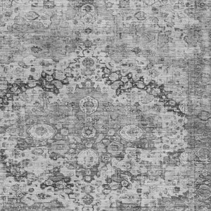 HomeRoots 8' X 10' Gray and Silver Floral Area Rug – Washable, Durable, Indoor/Outdoor for High-Traffic Areas 619928