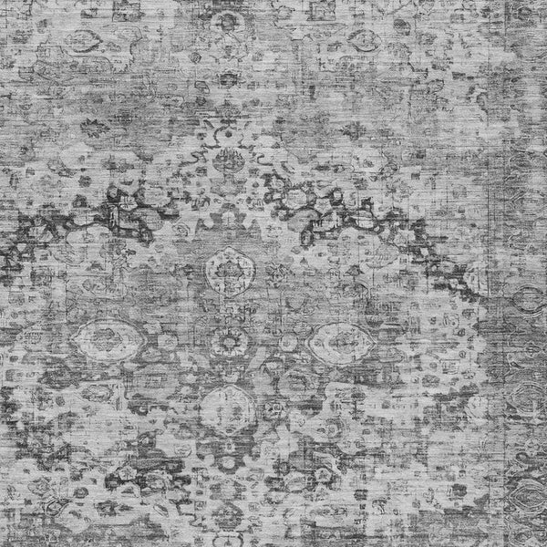 HomeRoots 8' X 10' Gray and Silver Floral Area Rug – Washable, Durable, Indoor/Outdoor for High-Traffic Areas 619928