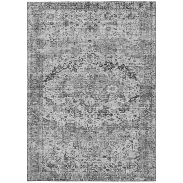 HomeRoots 9' X 12' Gray and Silver Floral Area Rug - Durable, Washable, Elegant Design for Indoor & Outdoor Spaces 619929